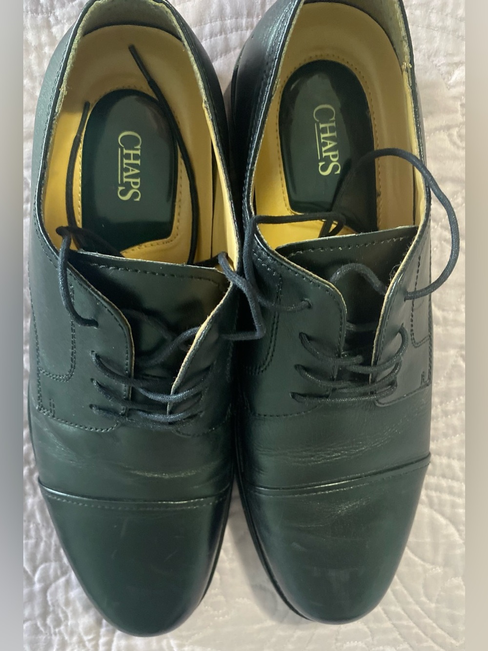 Men’s Chaps Black Leather Cap toe Oxford Lace up  dress shoe 11M